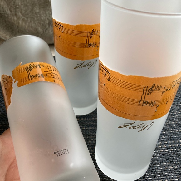 Vintage MCM 4 Liszt Darlington Design Frosted Glasses, Notes, Highball Tumbler - Picture 5 of 6